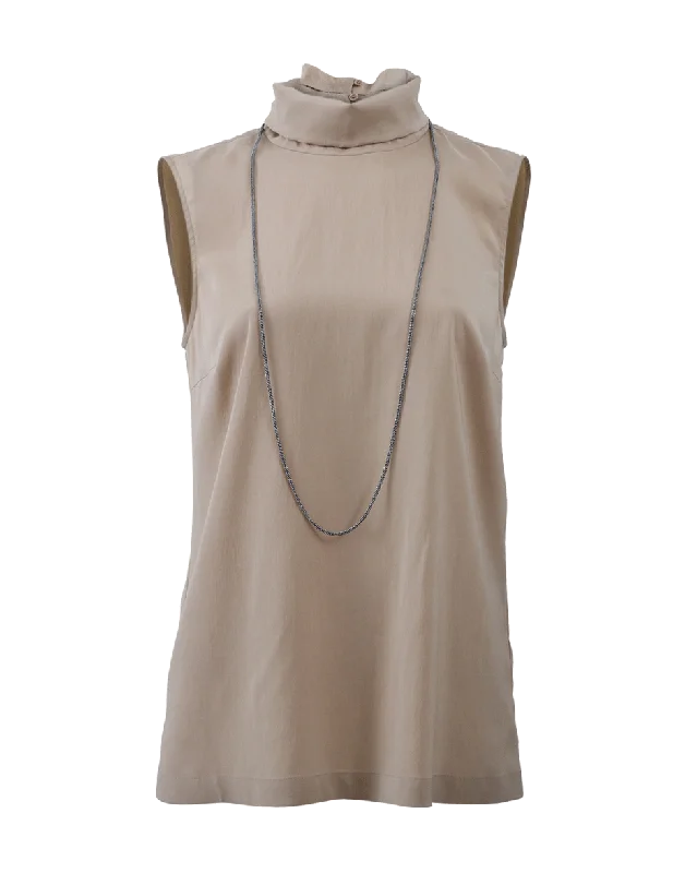 Silk Turtleneck With Monili Lariat