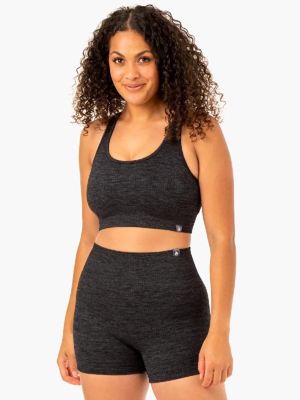 Rib Seamless Sports Bra - Black Marl