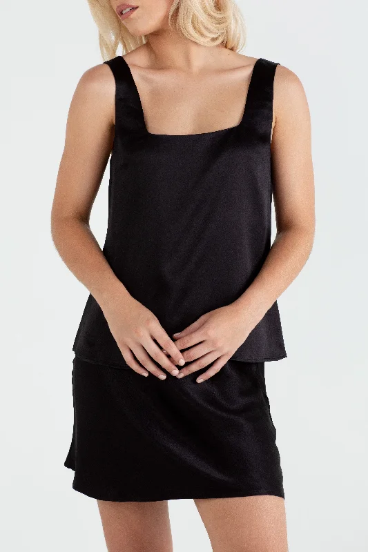 "The Billie" - Square Neck Silk Cami (Bra Friendly Black)