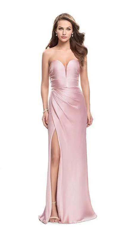 La Femme - 26017 Plunging Sweetheart Draping Satin Sheath Gown