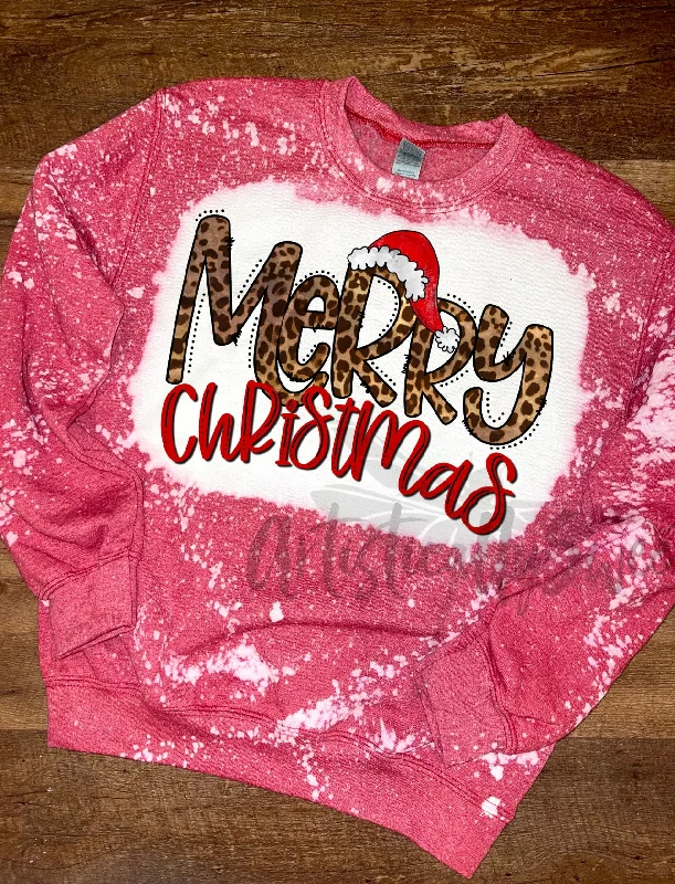 Leopard Merry Christmas Bleached Sweatshirt