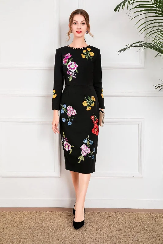 Black Sheath Dress W/ Embroidery