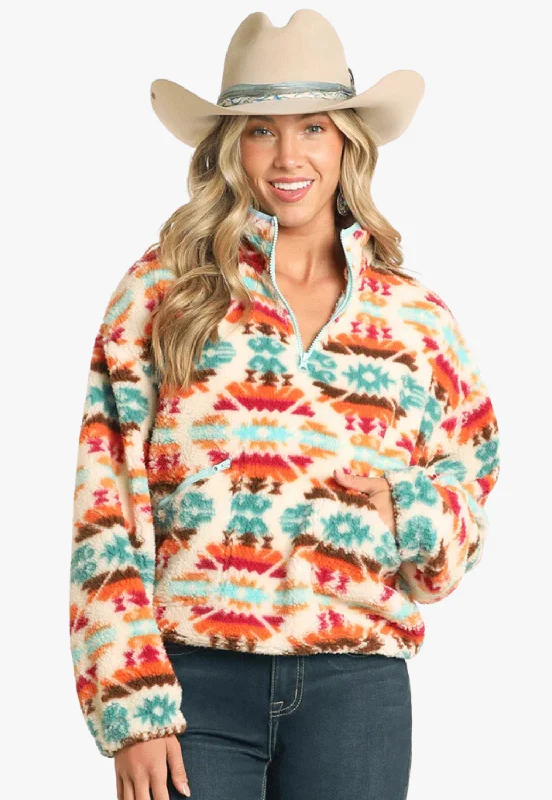 Rock and Roll Womens Aztec Print Sherpa Pullover