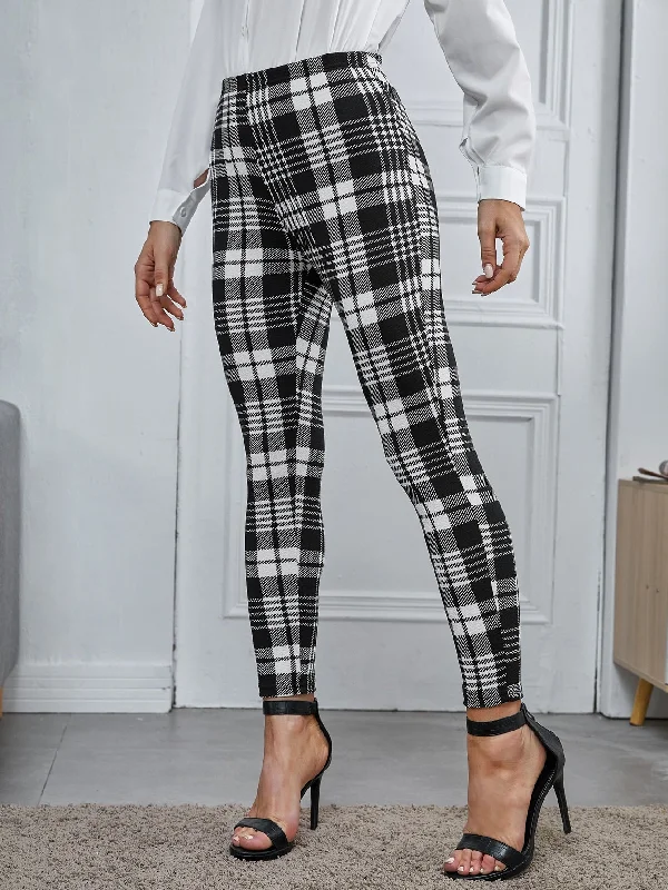 Casual Houndstooth High Waist Cropped Women Pants