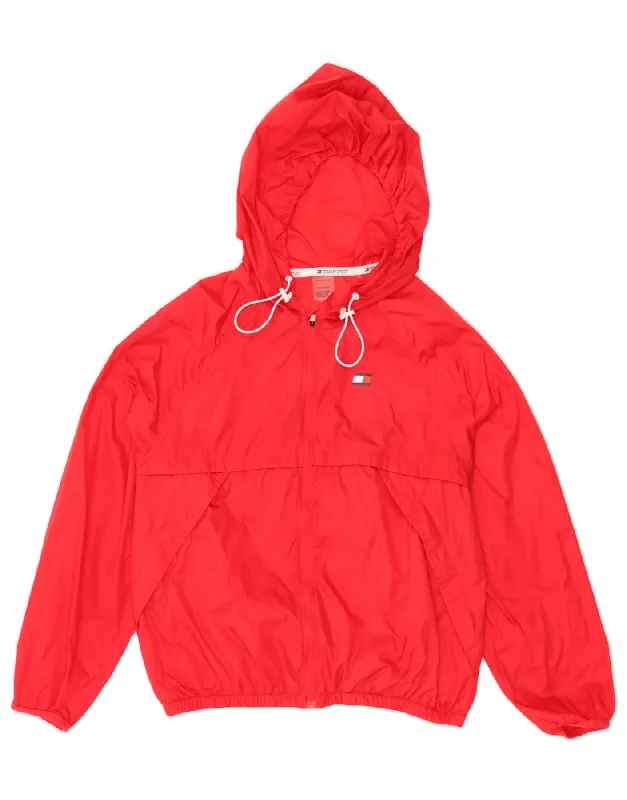 TOMMY HILFIGER Womens Graphic Hooded Rain Jacket UK 10 Small Red Polyamide