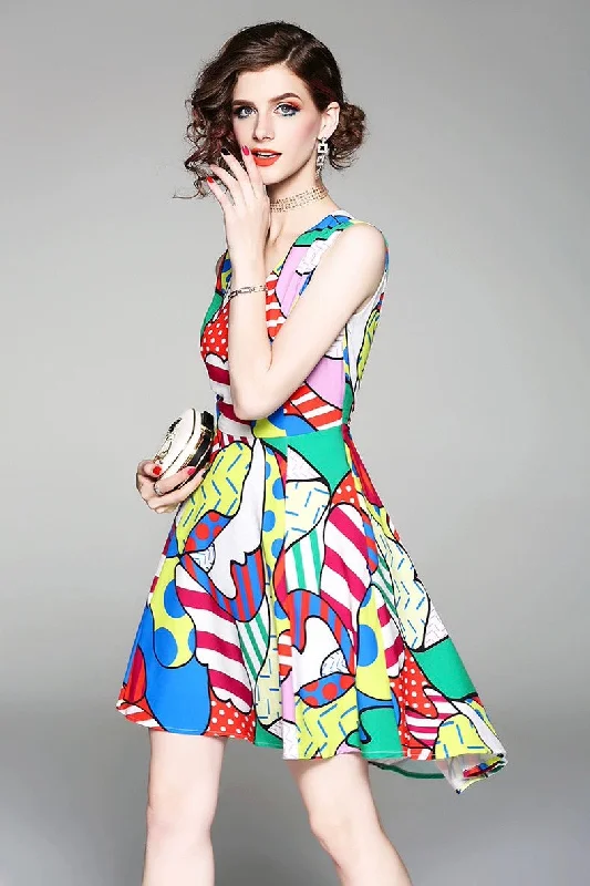 Colorful Dress W/ Asymmetrical Hem