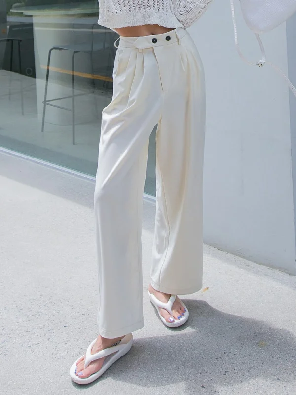 Casual Plain Double Button High Waist Long Women Pants