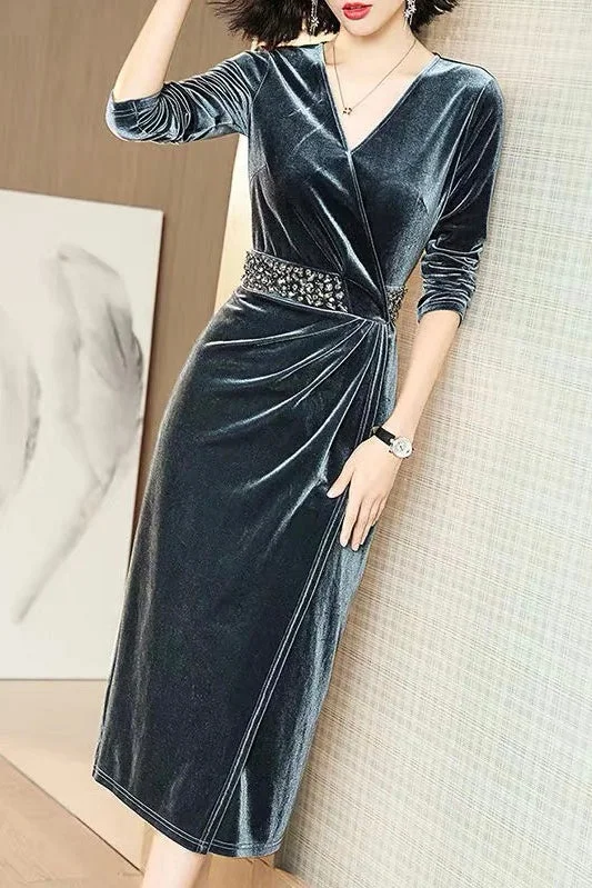 Velvet Dress W/ Bead Detail