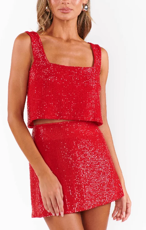 Tara Crop Top ~ Red Sequins