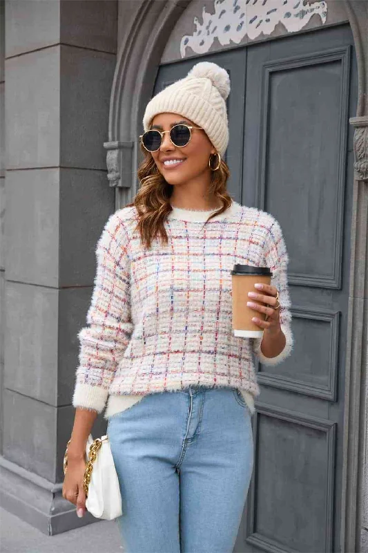 Plaid Knitted Women Sweatshirts