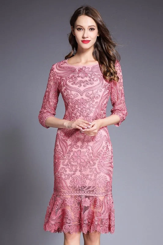 Embroidered Lace Fishtail Dress