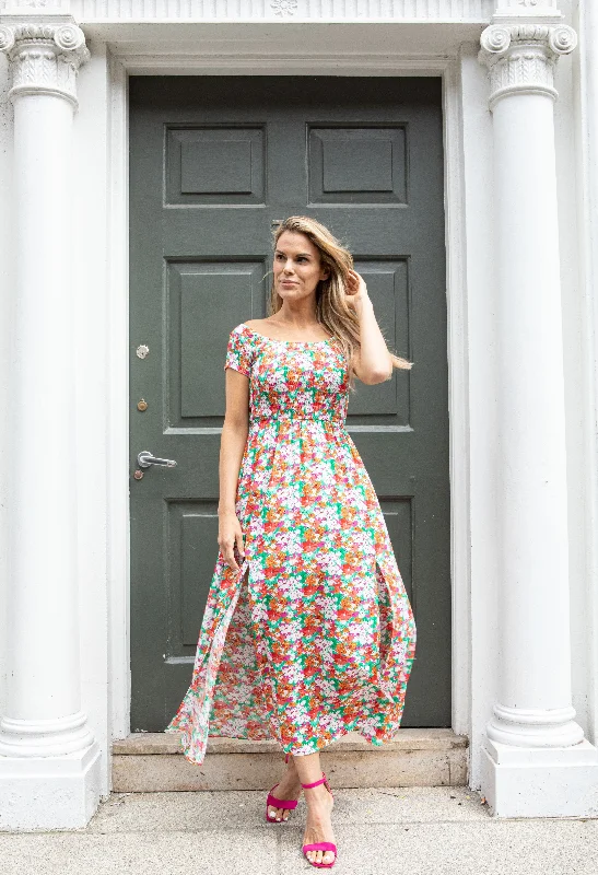 Smocking Bodice Blossom Maxi Dress