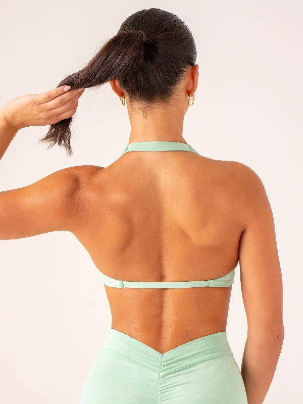 NKD Stonewash Halter Sports Bra - Mint Stonewash