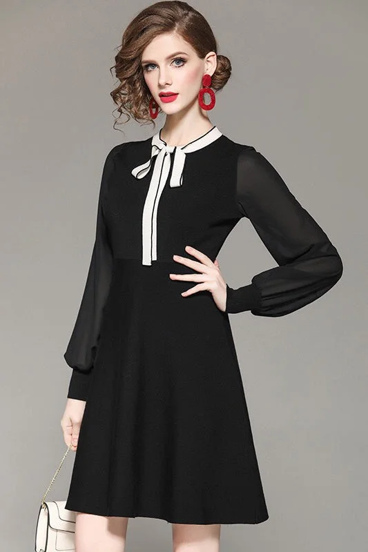 Black Viscose Dress W/ Chiffon Sleeve