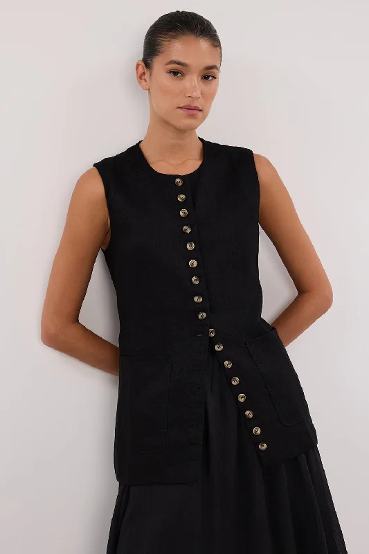 TILLY BLACK LINEN LONGLINE VEST