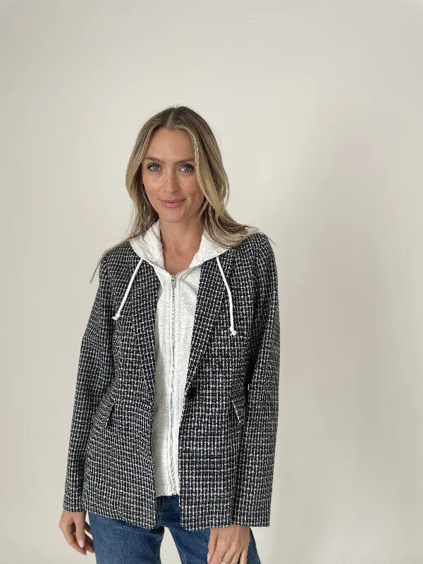 TWEED BLAZER WITH SWEATSHIRT INSERT