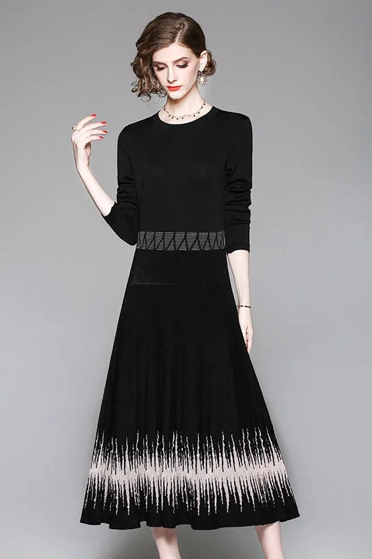 Black Tencel Dress W/ Wave Detail