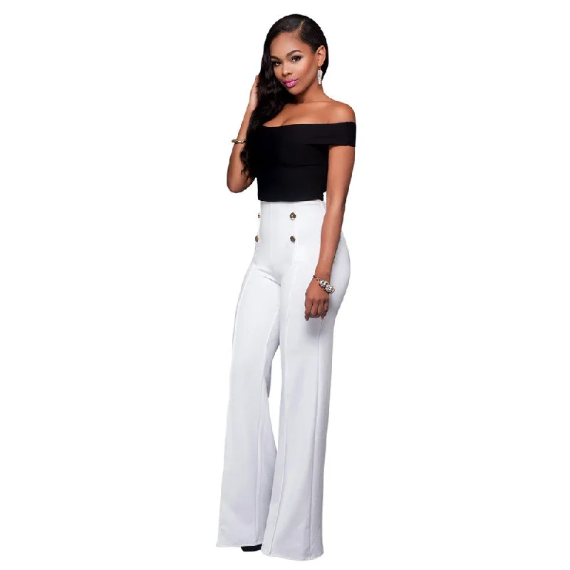 Black White Button Two Piece Bodysuit Long Pants Jumpsuit