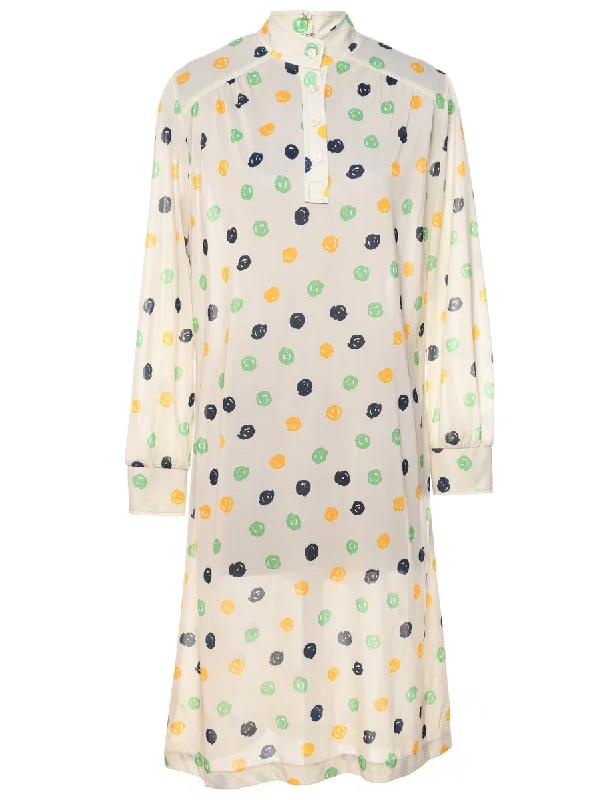 Abstract Spot Print 1970s Midi Dress - L