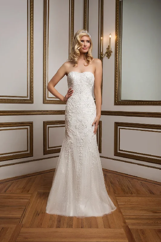 *NEW* Justin Alexander Strapless Beaded Lace Fit & Flair with Soft Baby Tulle Overlay - #8826