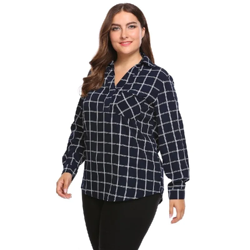 ANALUKE Plaid Casual Loose Pullover Short Sleeve Blouse