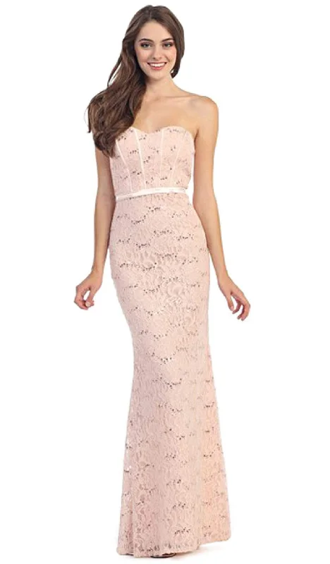 Eureka Fashion - Strapless Corset Bodice Lace Sheath Evening Gown