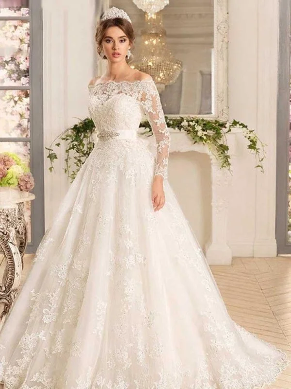 Off-the-Shoulder Tulle Ruffles Wedding Dresses