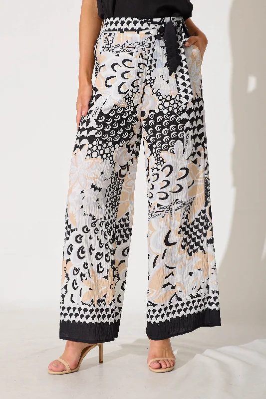 Forsythia Pant In Black With Beige Print