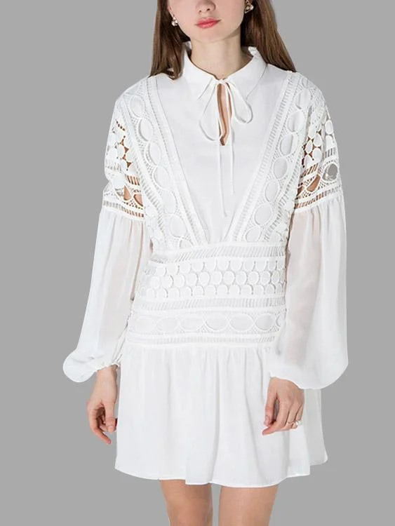 Wholesale White Long Sleeve Plain Lace Mini Dress