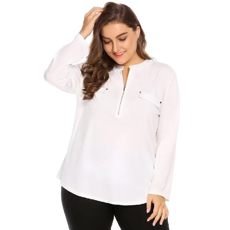 ANALUKE e Zip-up Large Pullovers Short Sleeve Blouse