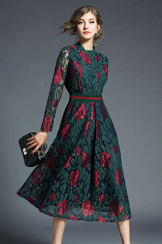 Two Color Flower Lace Dress