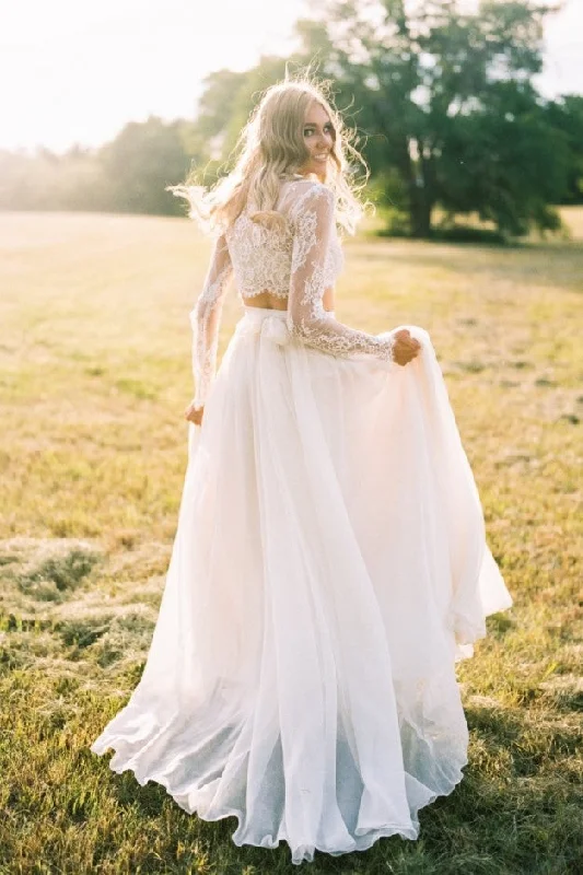 Lace Separates Two Piece Wedding Dress with Chiffon Skirt