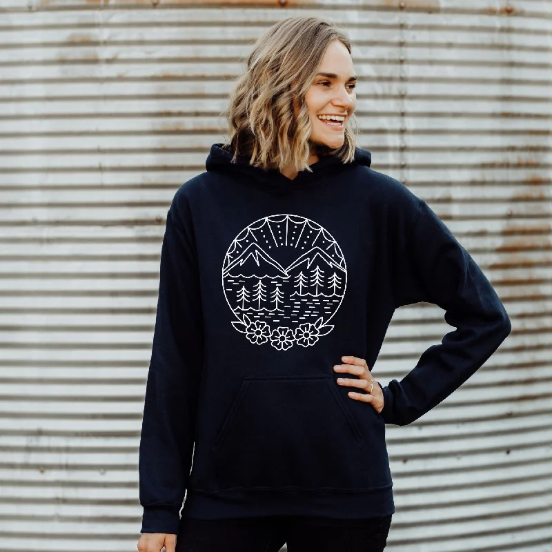 Traditional Style Mountain Scene with Flowers Sweatshirt - Nature Hoodie *UNISEX FIT*