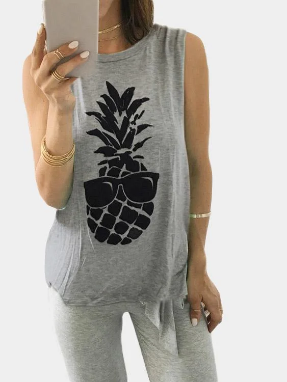 OEM ODM Round Neck Printed Sleeveless Grey Camis