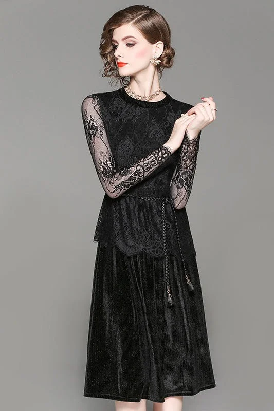 Velvet Dress W/ Lace Overlay