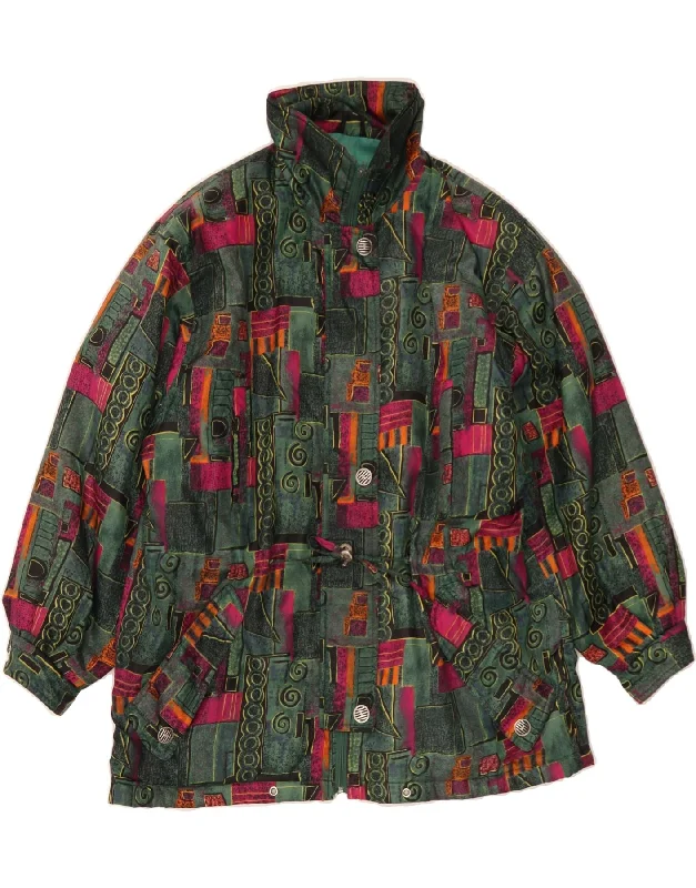 C&A Womens Windbreaker Coat EU 42 Large Green Patchwork Polyester