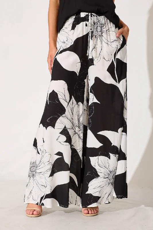 Lucia Pant In Black With White Floral