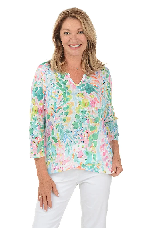 Pastel Garden Henley Asymmetrical Hem Top