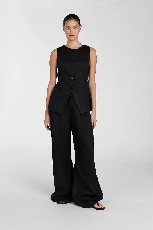 ALESSIA BLACK LINEN  VEST