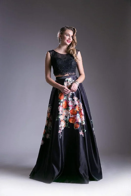 Cinderella Divine - KC1813 Beaded Lace Two Piece Floral Satin Gown