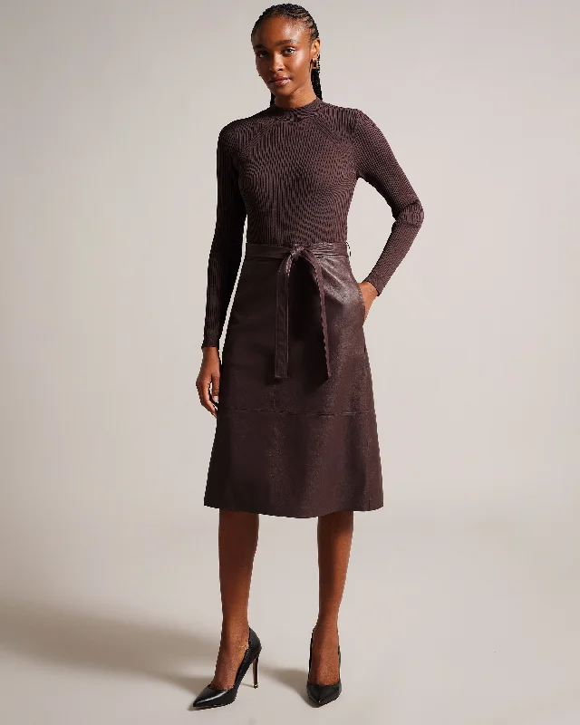 Alltaa Knit Bodice Midi Dress With Faux Leather Skirt