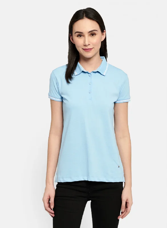 Womens Blue Plain T-Shirt