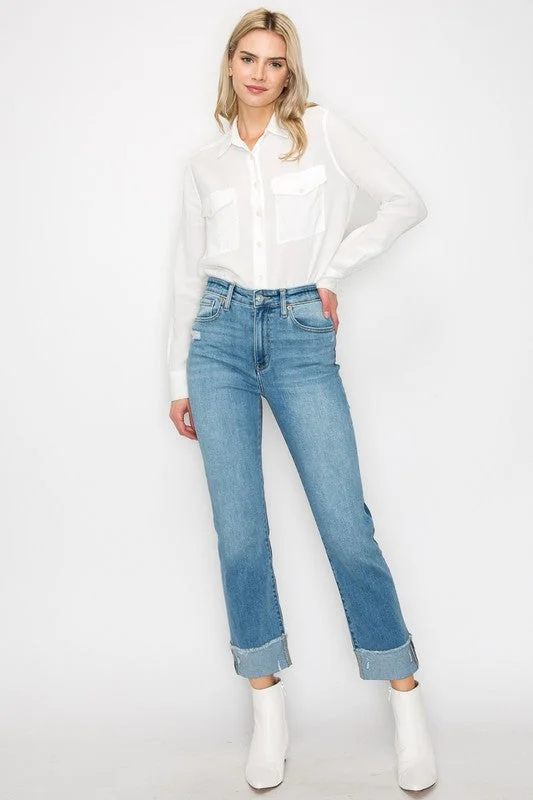 Plus Size - High Rise Straight Jeans