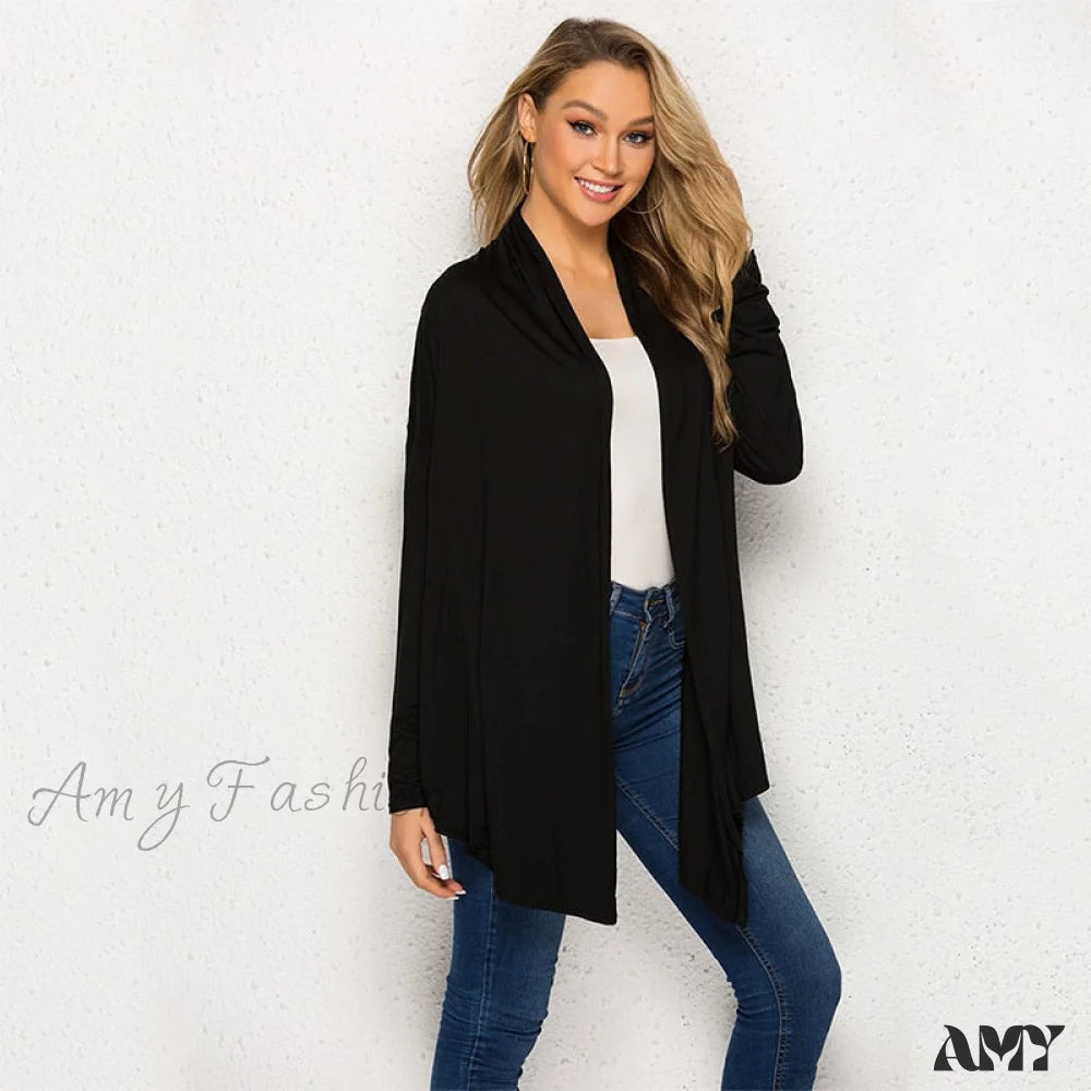 Amy Fashion - Long Sleeve Loose Irregular Hem Long Cardigan