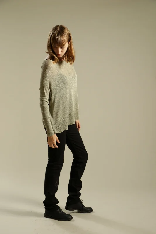 Sage boat neck Oversize Bamboo knitted shirt with Long Sleeves