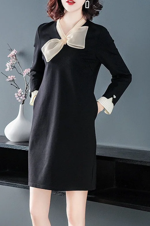 Black Bow Neck A-Line Dress