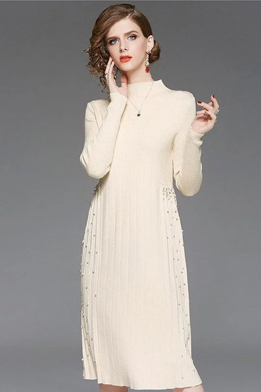 Sweater Dress W/ Pearl Side Detail