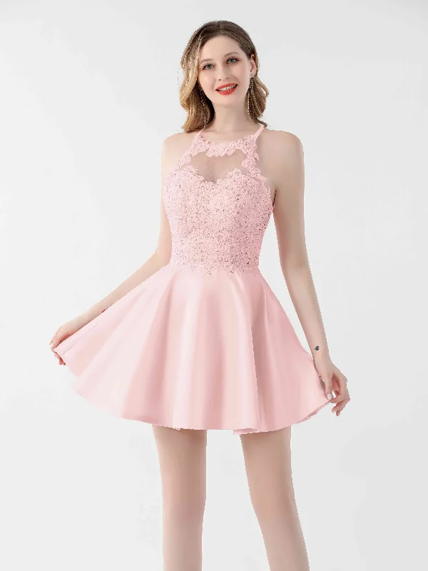 Ember A-Line Mini Lace Satin Homecoming Dresses