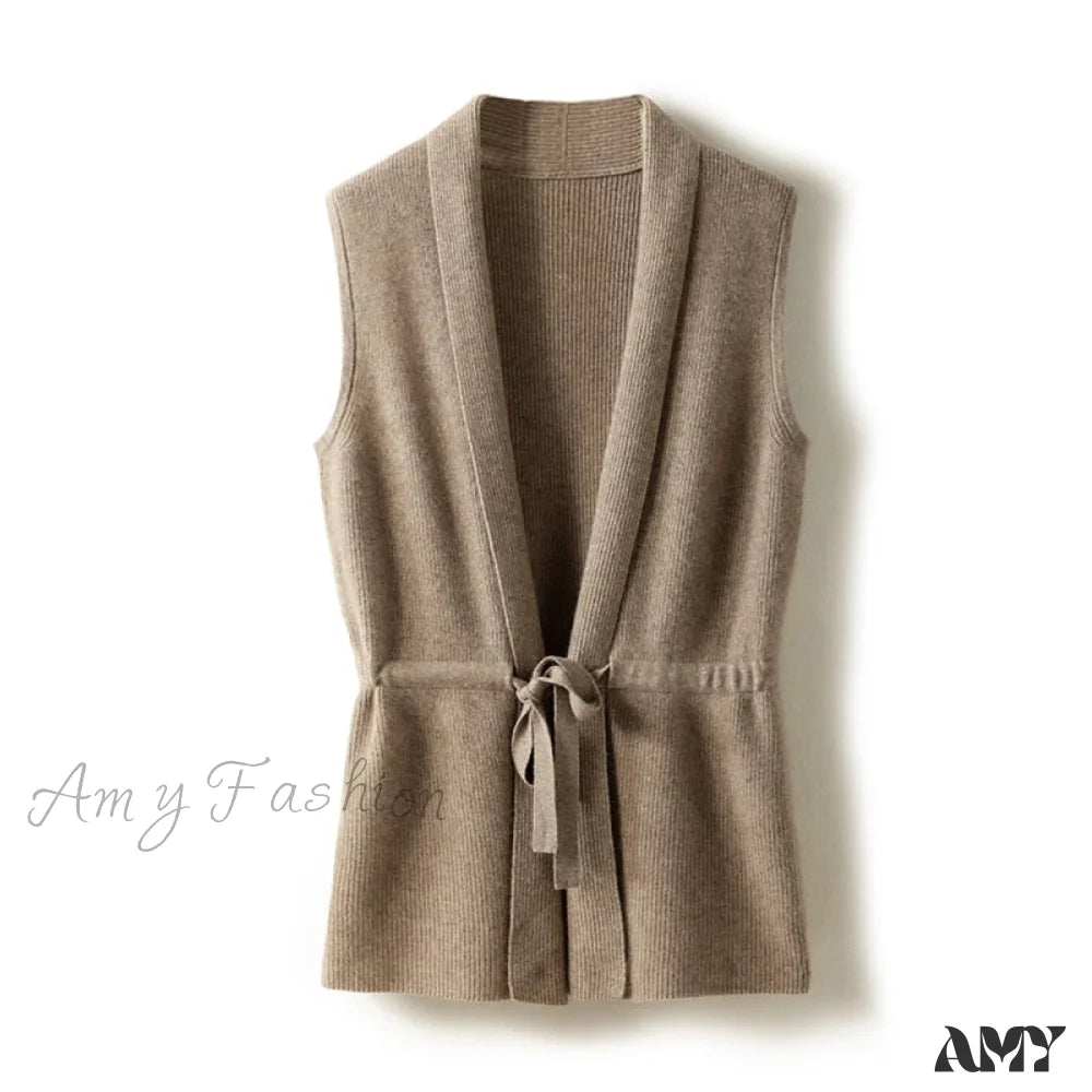 Amy Fashion - V-Neck Tie Vest Vest Women's Short Knit Cardigan