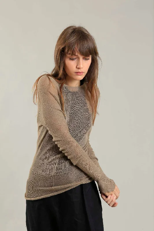 Gold Brown Cross knitted Bamboo shirt with Long Sleeves